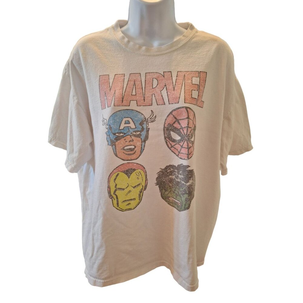 Marvel Graphic TShirt Mens XL White Captain America Spider Iron Man Distressed